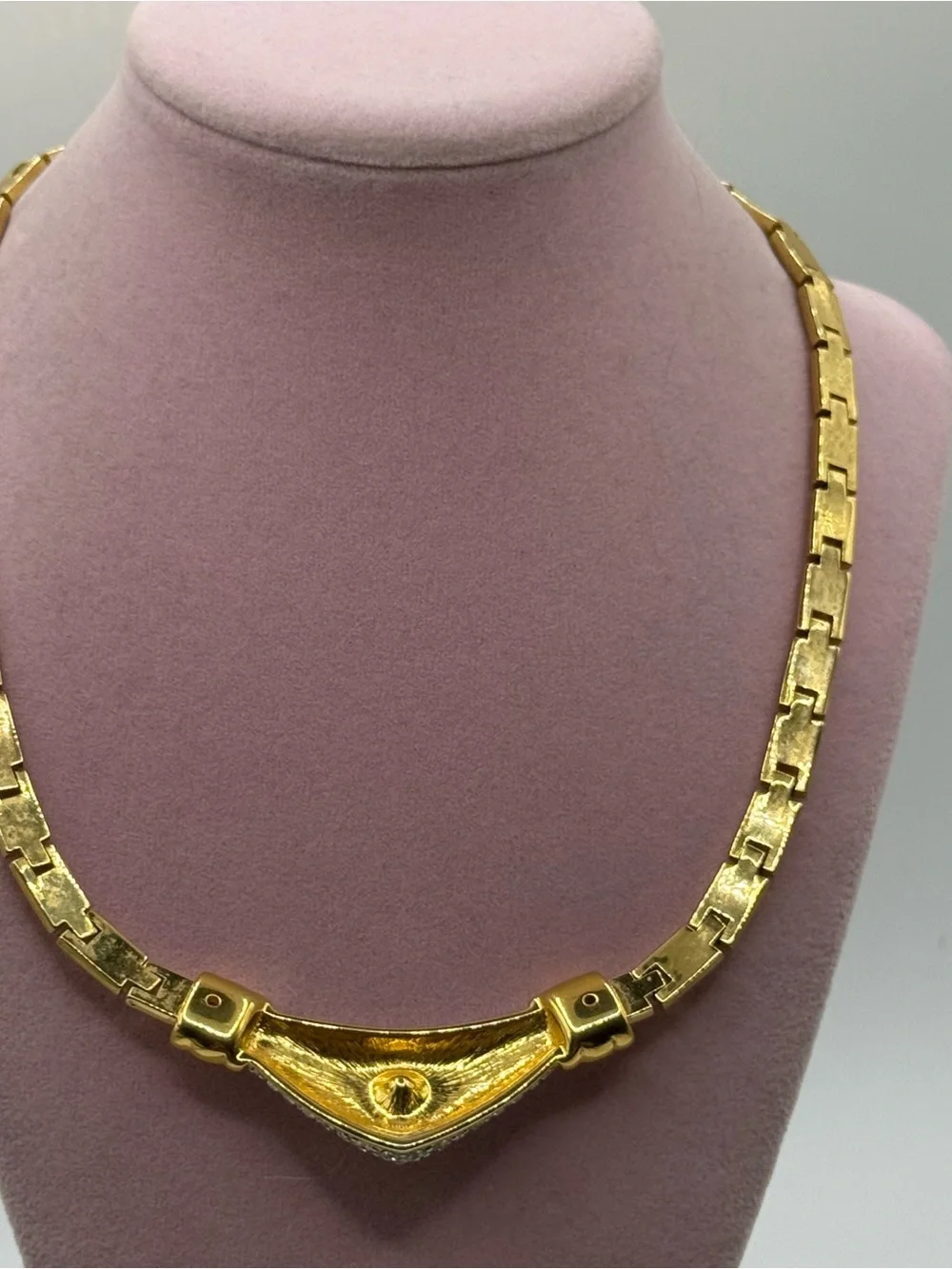 Vintage Nolan Miller Gold-Tone Necklace with pave Pink Heart Crystal Accent